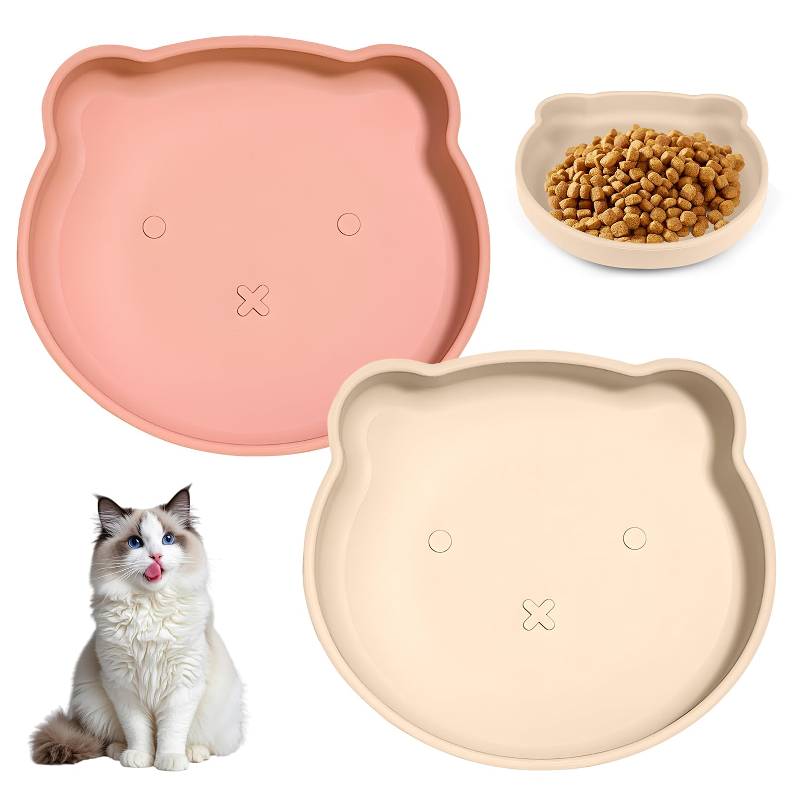 Katzennapf Flach, Silikon Futternapf Katze mit Saugnapf, Kat