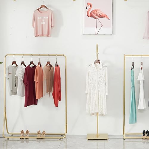 Miniatura 3 de Perchero de ropa de metal dorado, barandillas de ropa resistentes y estante de exhibición al por menor, gran capacidad para dormitorio y sala de