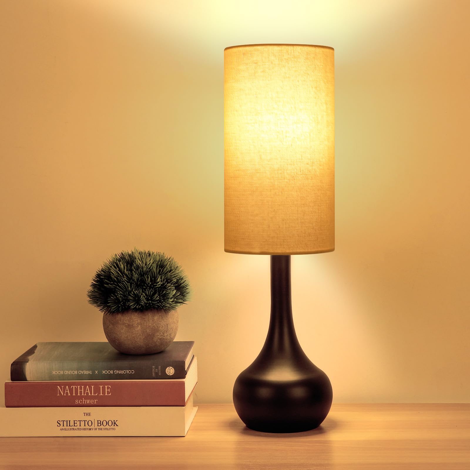 Touch Table Lamp for Nightstand 3-Way Dimmable Space Saving No Assembly Required Upgraded Small Droplet Vintage Black Bedside