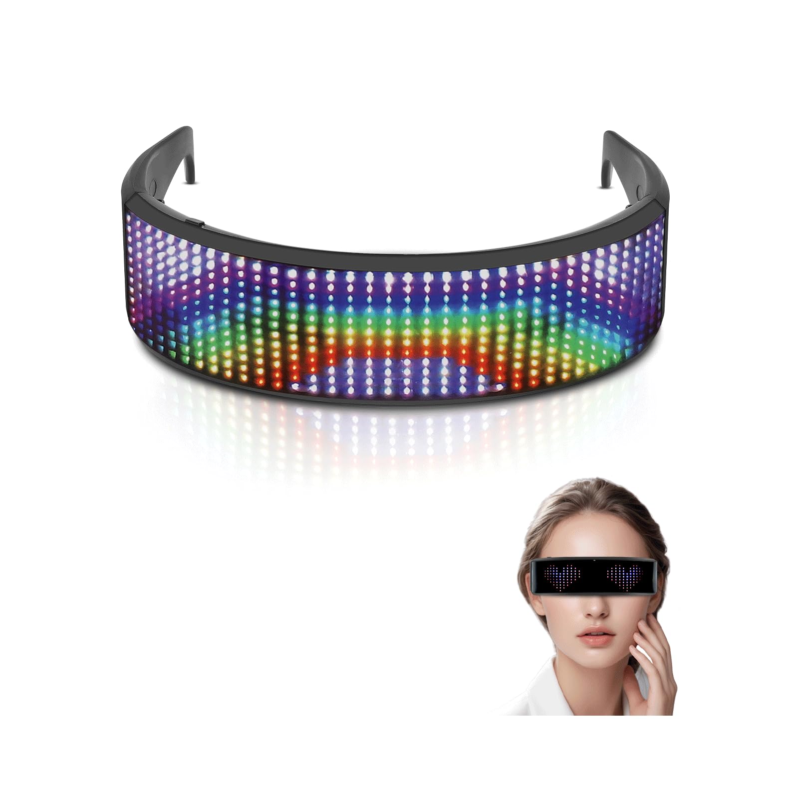 Gugxiom Divertidas gafas LED, gafas de fiesta LED, control de aplicaciones, imagen DIY, decoración luminosa recargable por USB, gafas luminosas únicas para danza de barba, fiesta de Halloween