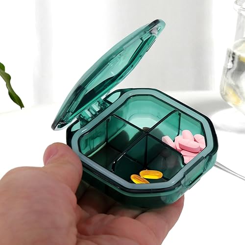 Miniatura 5 de iplusmile Pastillero diario con 4 compartimentos, pastilleros de viaje, pequeño pastillero para monedero de bolsillo, contenedor portátil para