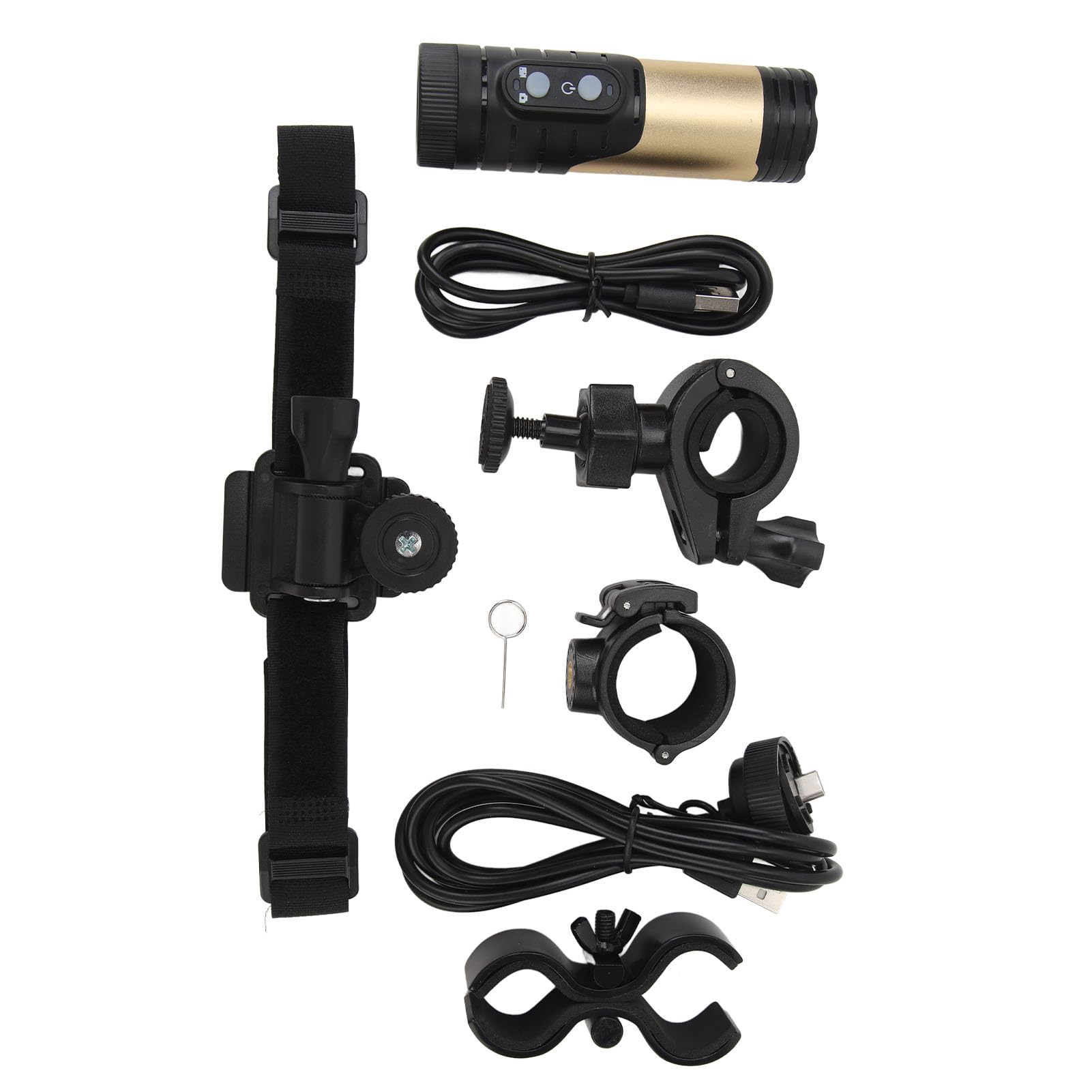 Kamera na Kasku, Wodoodporna IP66, 120, Szeroki stopień, Typ C, 12 MP, Wodoodporna Kamera Rowerowa Stop Aluminium do Roweru (GOLD)