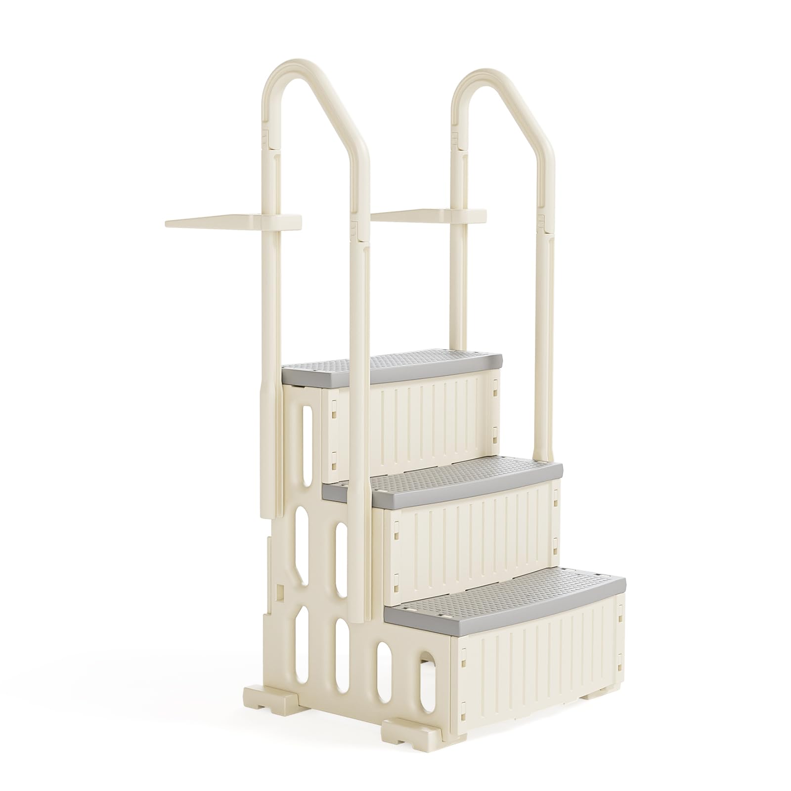 BONNLO Échelle de Piscine Antidérapante PE, Escalier de Piscine, Adaptée aux Piscines Hors Sol et Creusées Intérieur Extérieur, Blanc Cassé (Blanc + Pédale Grise, 3)
