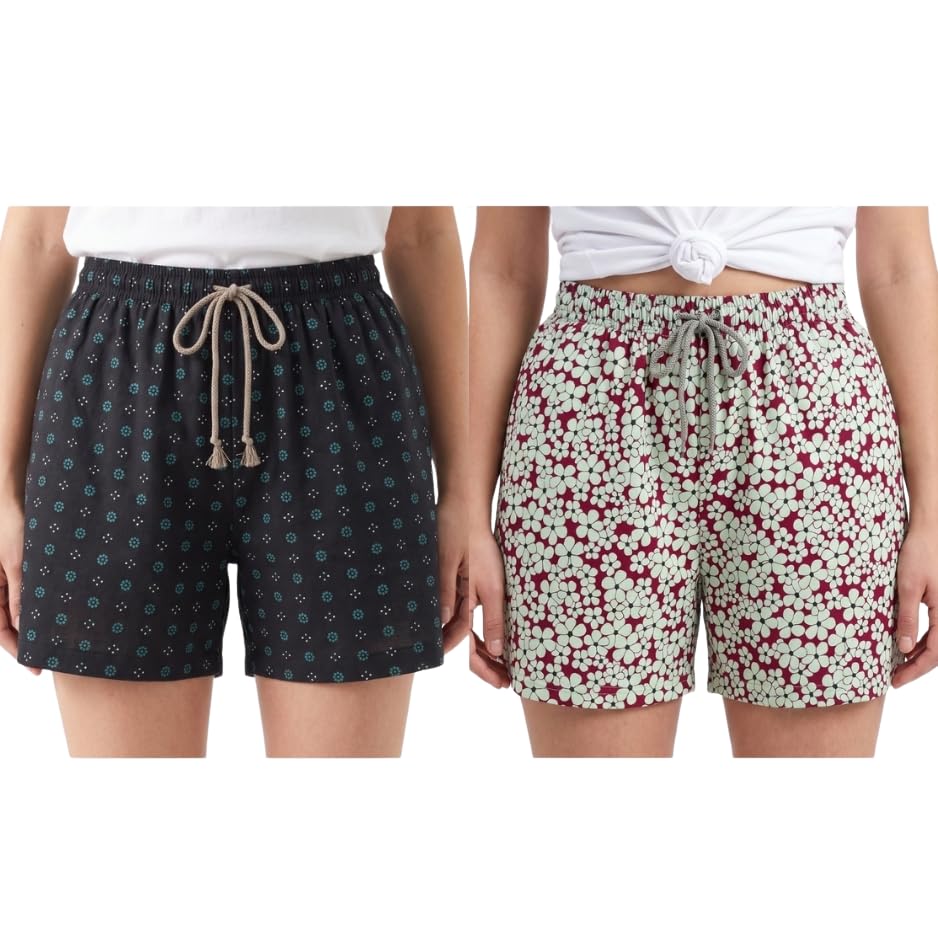 Women's Printed Cotton Shorts with Elastic Waistband Combo Pack - 2-picture-24