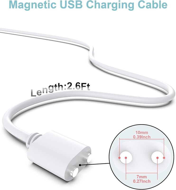 Bicmice Mágneses USB DC Töltőkábel 7mm - Fehér Réz Csatlakozó, Tartós Kivitel, Cserélhető Töltővezeték Számítógéphez