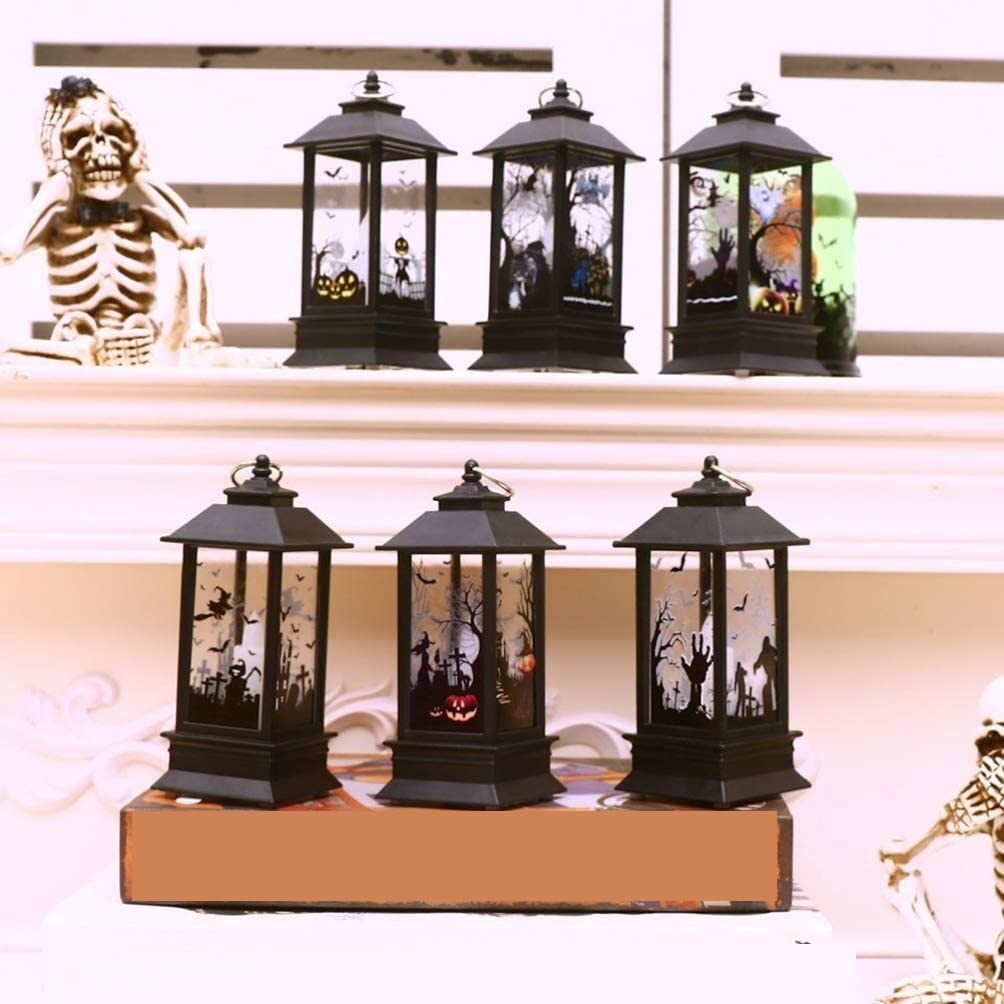 Lampion Dyni Wiszące oświetlenie latarni, zasilane bateryjnie bezpłomieniowa świeca LED Halloween latarnia Decorat na patio ogrodowym dziedzińcu Dekoracje Halloween(Ghost)