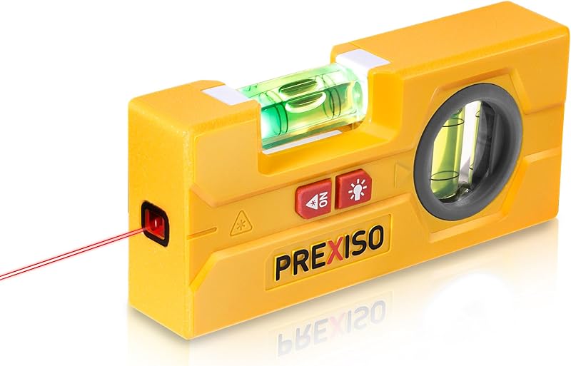 PREXISO 30Ft Small Laser Leveler Tool, LED 90°/180° Magnetic Spirit Level | Small Line Laser Level, Leveler Tool, 30 ft Leveling Line, LED Vial for Dark Space, Magnetic V-groove, for Picture Hanging