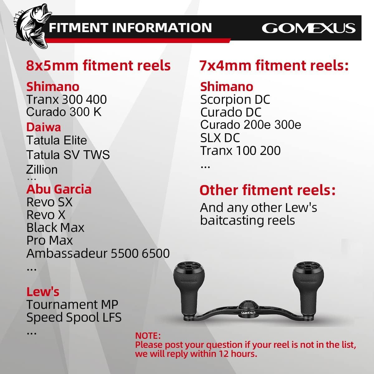 GOMEXUS Pesca Potencia Mango Compatible para Shimano SLX Tranx, Daiwa Tatula, Zillion, Abu Garcia Revo 13, recambios para carretes de Pesca baitcasting | Bass Fishing