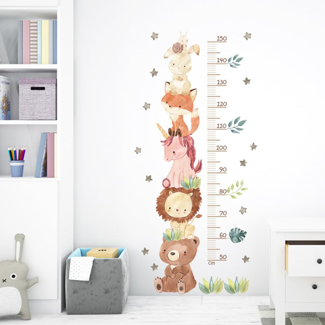 Toise pour enfants, autocollant mural autocollant animaux de la forêt, autocollant mural toise pour enfants, décoration de chambre d'enfant pour garçons et filles, mesure 50-150 cm