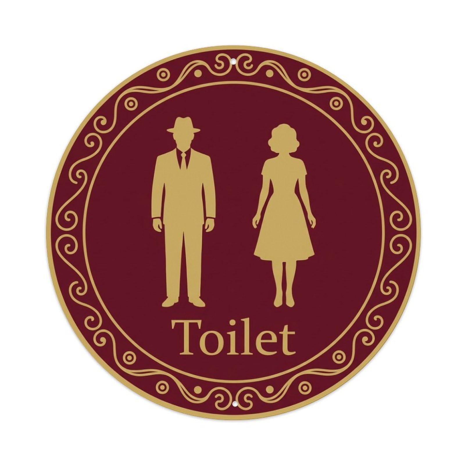 Olhnbad Style Burgundy Gold Vine Restroom Notice Toilet Metal Tin Sign
