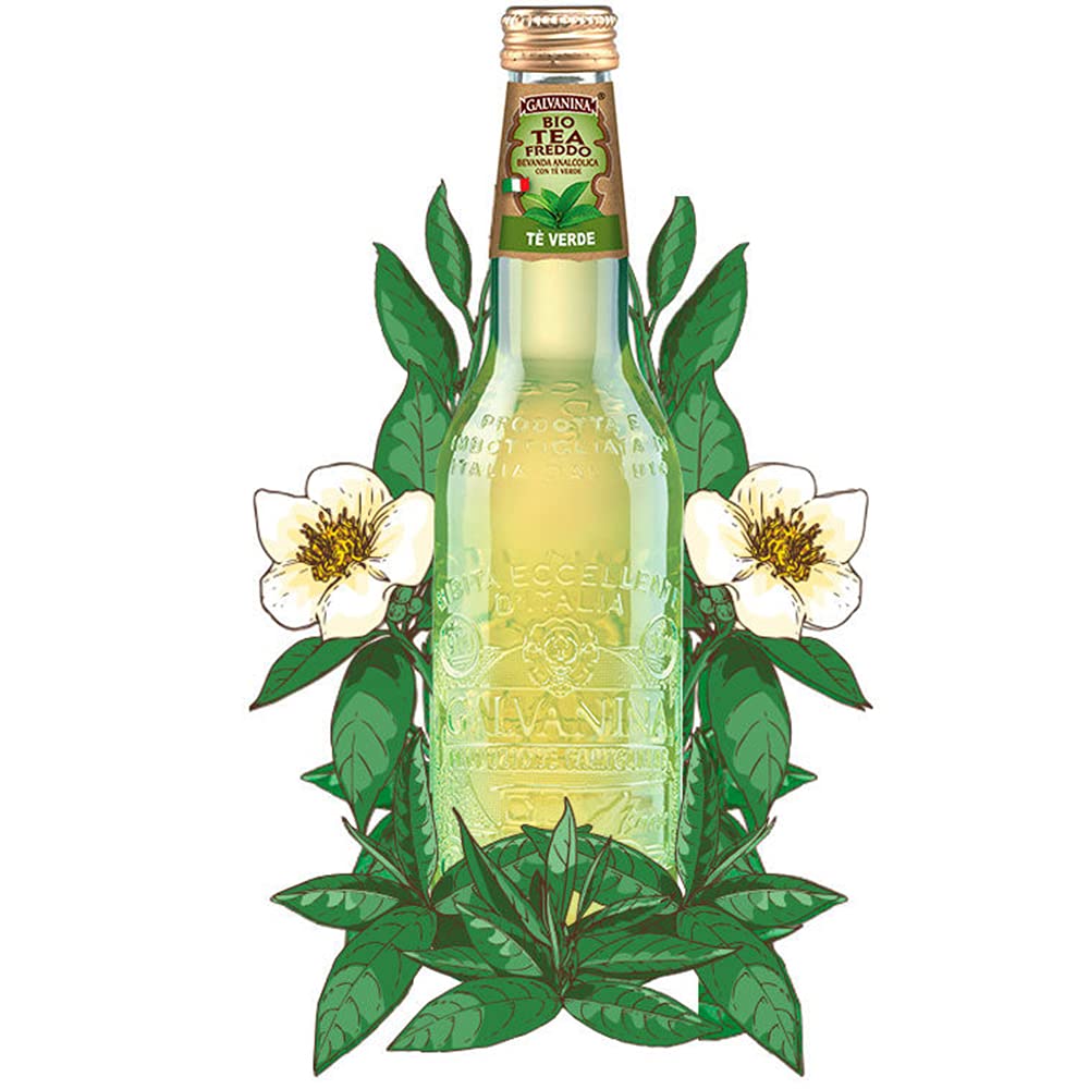 Tè Verde Bio | Galvanina | 12 Bottiglie in Vetro Scolpito | 355 Ml | Eccellenza Italiana | Infuso delle Migliori Foglie di Te | Bibita Dissetante Biologica