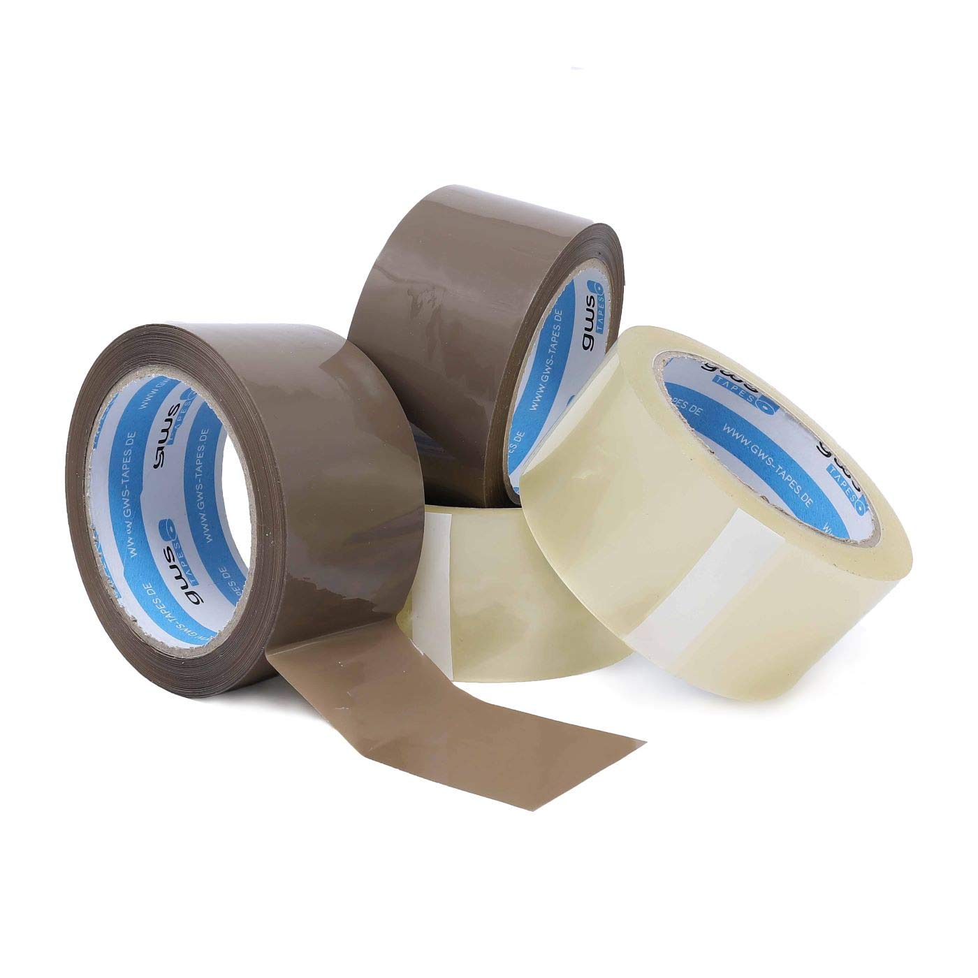 gws Cinta adhesiva para embalar de polipropileno, silenciosa, enrollada silenciosa; cinta de embalaje con alta adherencia en calidad profesional, 66 m x 50 mm, grosor: 50 μm (288 rollos - marrón)