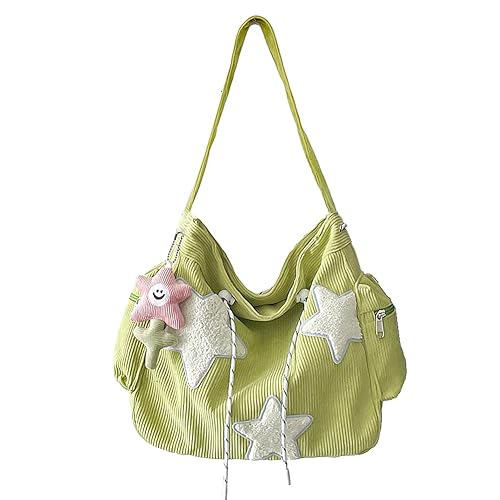 KAMEILONG Star Crossbody Bag Women Corduroy Tote Bag Aesthetic Messenger Bag Cute Shoulder Bag Y2K Hobo Bag - Green