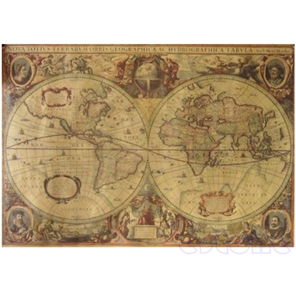 Retro Old Globe World Map Matte Poster Vintage Brown Paper Poster Wall Art for Home Decor 71x50cm