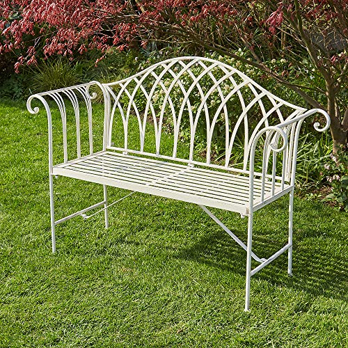 BFW Willow Cream Garden Bench Metal 2 Seater Patio Chair