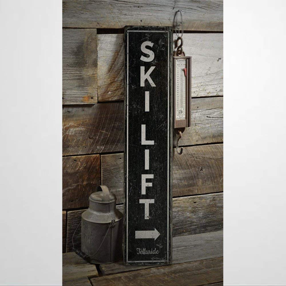 Byron Hoyle Brown Wooden Ski Lift Sign, Old Ski Lift, 15Cm X 50Cm, Rustic, Lodge, Wall Mount, Wood