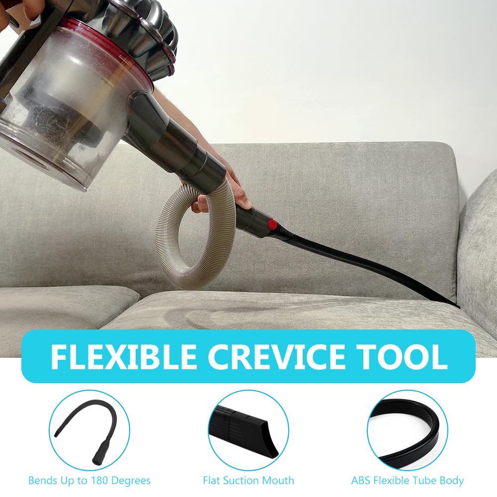 BUZIFU 4-częściowy zestaw akcesoriów do odkurzacza Dyson V7, V8, V10, V11, V12, V15, przedłużacz węża + elastyczna ssawka szczelinowa + adapter, akcesoria, przyłącze węża zapasowego, długa płaska