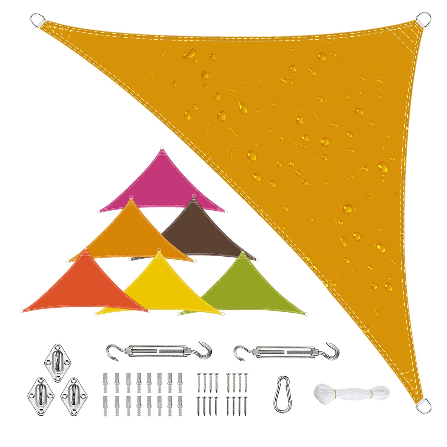 Sichtschutz Triangle Sun Shade 3x3x4.3M, Shade Awning Canopy, 90% Sunscreen Effect, With Fixing Kit, for Outdoor Garden Patio Yard Party - mango yellow — image 1