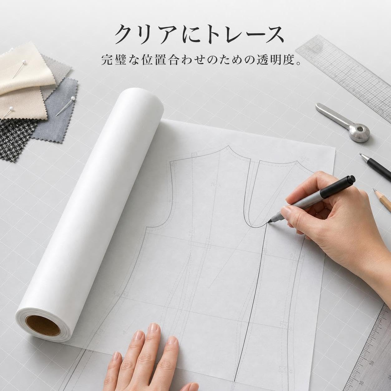 JWQFBC Rotolo di Carta per Cartamodello Semi-Trasparente, 45, per design, 1.2m x 20m