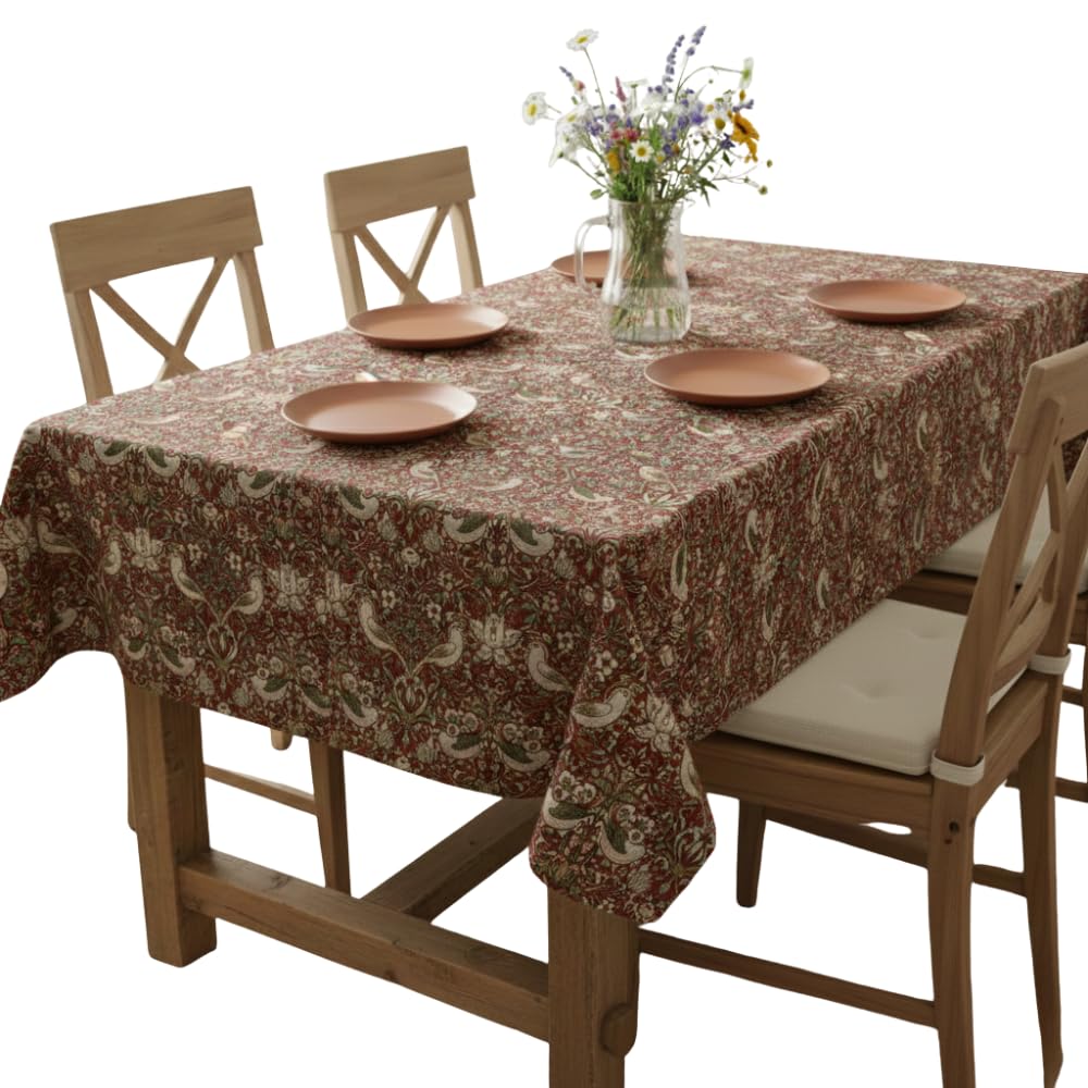 Jolee William Morris Strawberry Thief Crimson Outdoor and Indoor Water Repellent Rectangular Tablecloth, 144 CM x 250 CM