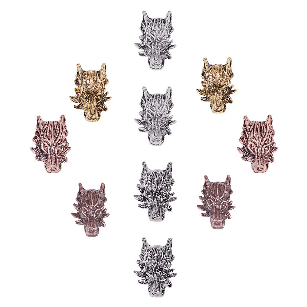 PH PandaHall 30pcs 5 Colors Dragon Head Spacer Beads, Alloy European Beads Large Hole Metal Spacer Beads for European Bracelets Charm Jewelry Supplies, Hole: 4mm
