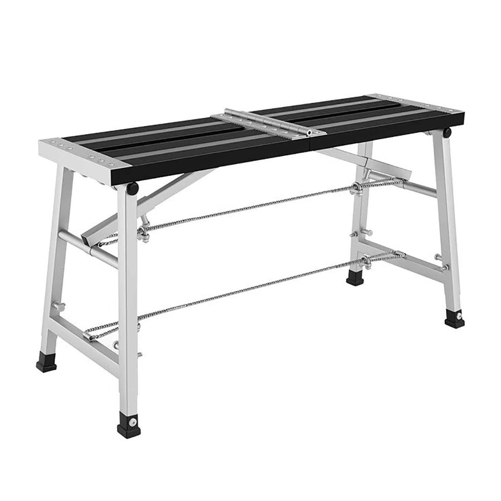 Andamio plegable con pies ajustables y banco de trabajo con superficie antideslizante