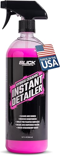Slick Products Detallador instantáneo de cerámica híbrida limpia, brilla y protege las superficies del automóvil, fórmula hidrofóbica, espray fácil,