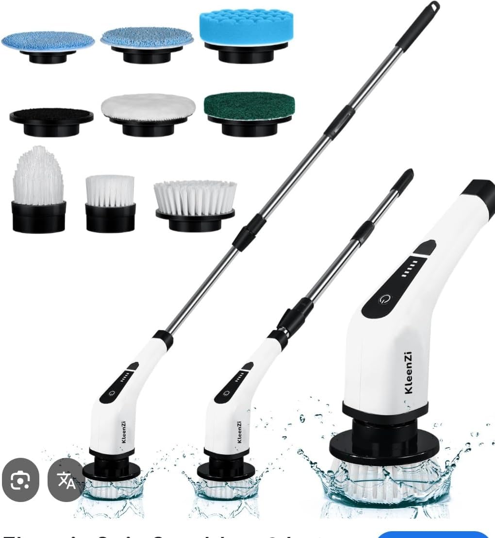 DeliveryPacket Electric Spin Scrubber Shower Scrubber with Long Handle Cordless Spin Brush for Cleaning with 9 Replaceable Brush Heads, Rechargeable
