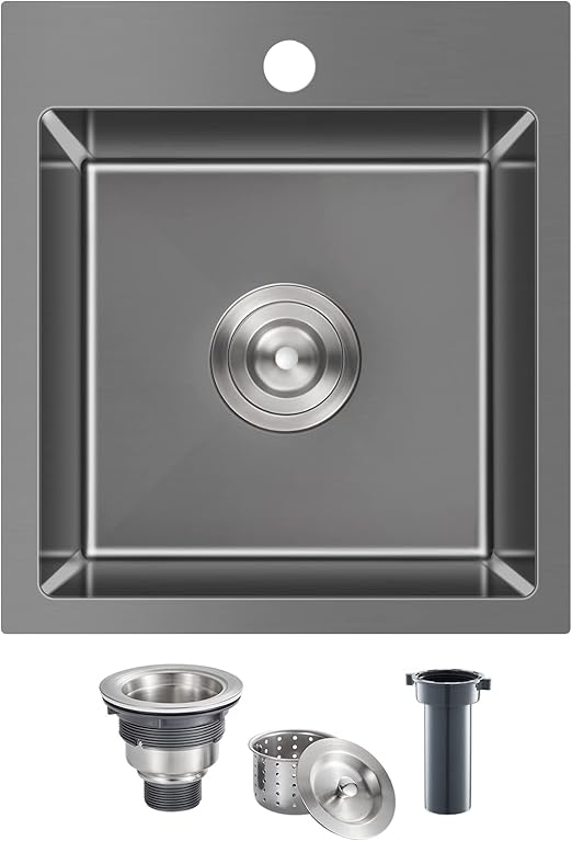 15 inch Bar Sink, ROVATE 15 x 17 inch Drop in Top Mount Bar Sink or