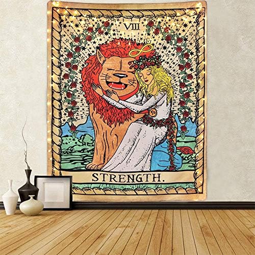 Tarot Tapestry The Strength Tarot Card Tapetsry Medieval Europe Mysterious Tapestries with Seamless Nails for Room Home Decor Minor