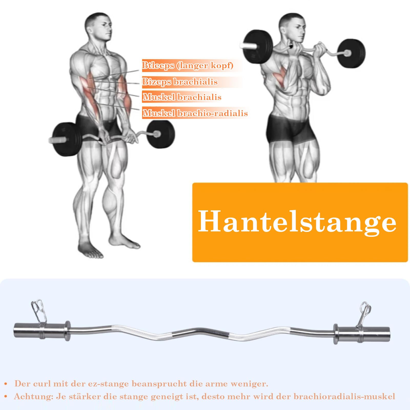 uyoyous Langhantelstange SZ Curlstang 120 cm Hantel Curl Stange Verchromt
