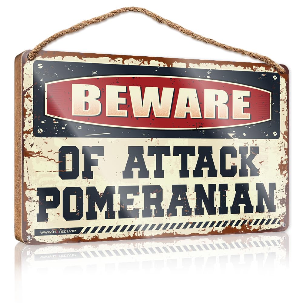 IBWNBBUSN Fall Front Door Decor Beware Of Attack Pomeranian Wooden Sign Welcome Sign Playroom Decor