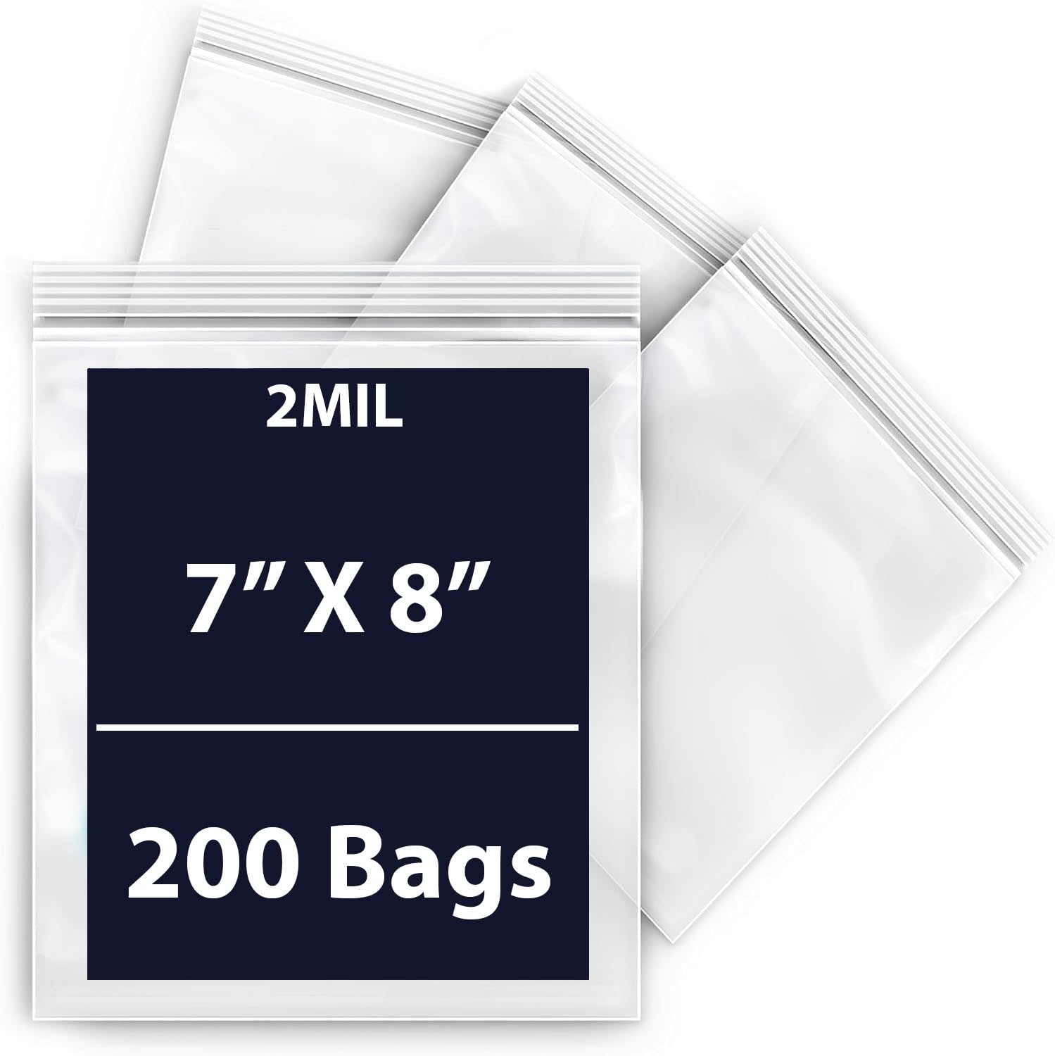 Reclosable Zip Poly Bags, 2Mil 7" X 8" & 200 Bags | LDPE Material, Clear Plastic with Resealable Lock Seal Zipper | Resealable Zip Top Lock For Travel