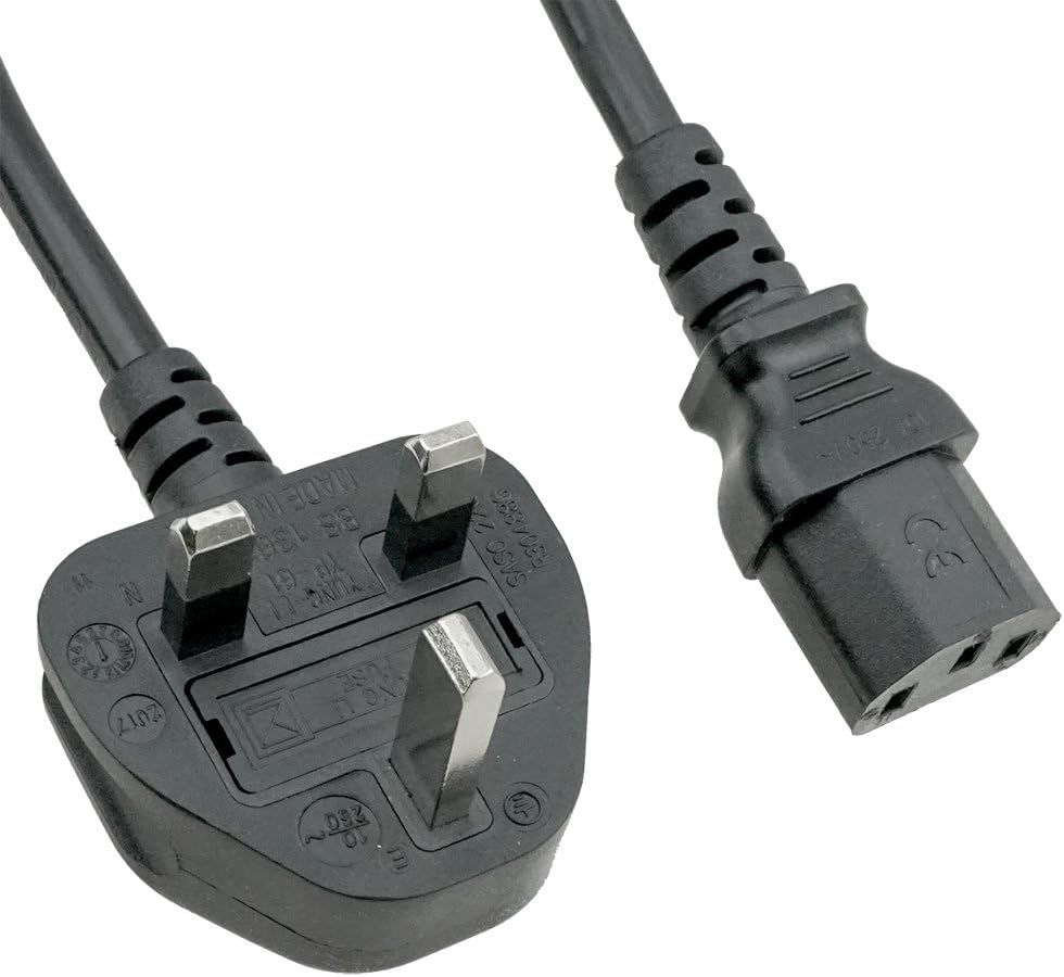 ACP1027 Heavy Duty BS1363 UK Plug to IEC C13 10 Foot (3.05M) Cord with ASTA and Many Other approvals and certifications. Uses The Thicker 1.0mm Wire for Added Electrical Robustness.