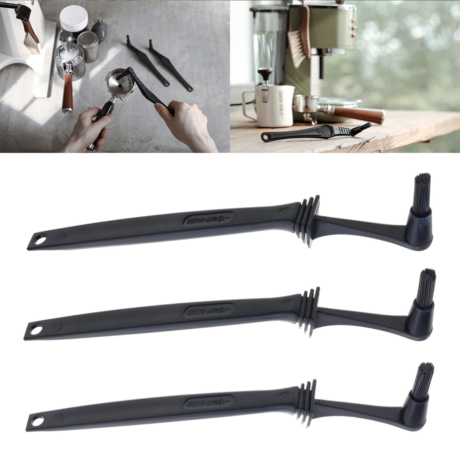 Cepillos de Limpieza para Equipos de café, práctico Aparato de Espresso, Cepillo para Codo con Cabezal en ángulo, Accesorios para cafetería, 3 uds