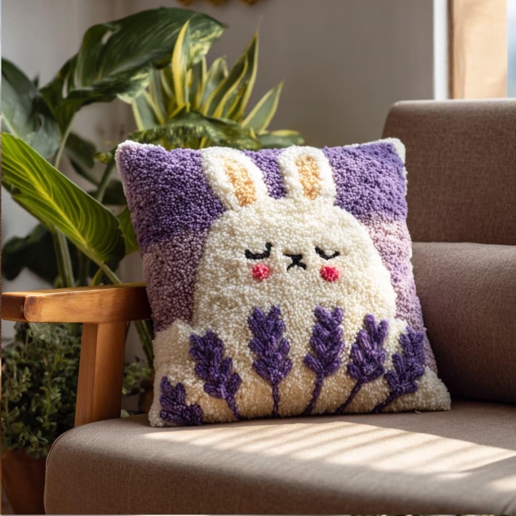 kitphoenix Latch Hook Kits Cushion Lavender Rabbit 43Cmx43Cm