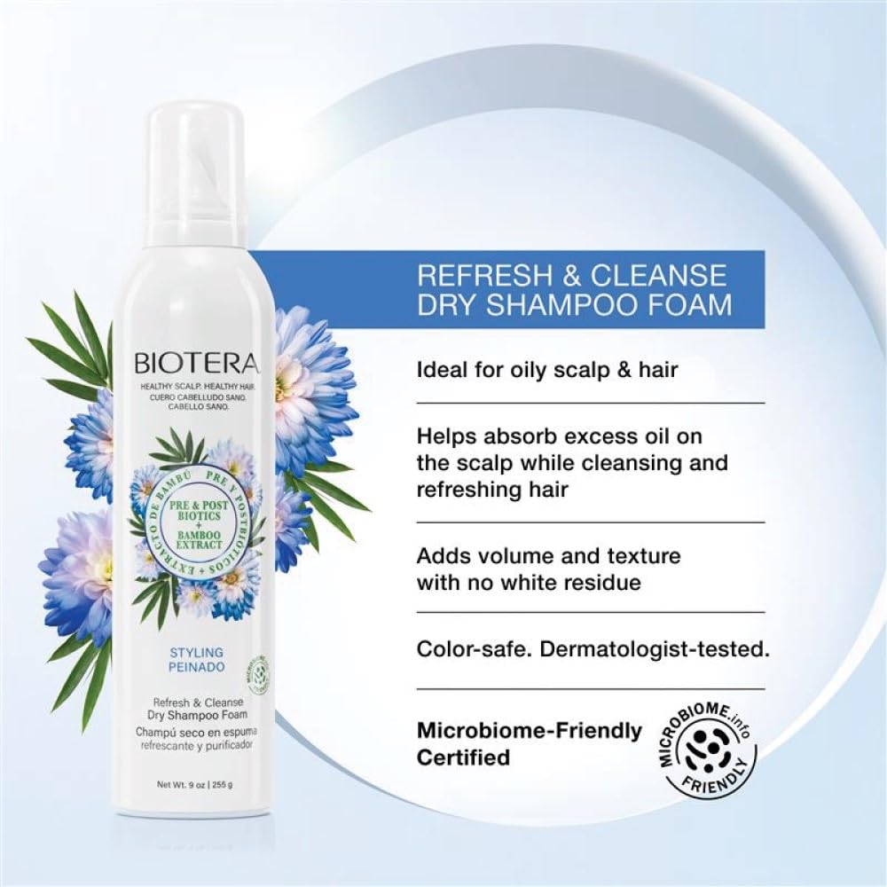 Biotera Refresh & Cleanse Dry Shampoo Foam I Oily Scalp & Hair | Vegan & Animal Test Free | Paraben Free | Color-Safe | 9 Fl Oz