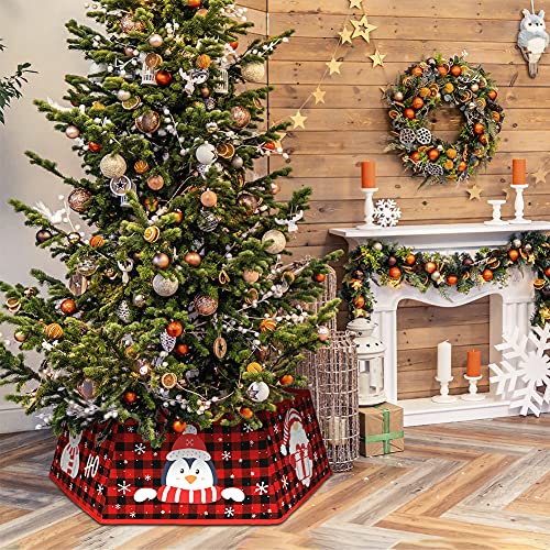 Aerwo Buffalo Plaid Christmas Tree Collar, Hexagon Six Different Patterns Christmas Tree Ring For Artificial Trees With 31In Diameter, Red And Black Tree Skirt For Christmas Tree Decorations #TOP3