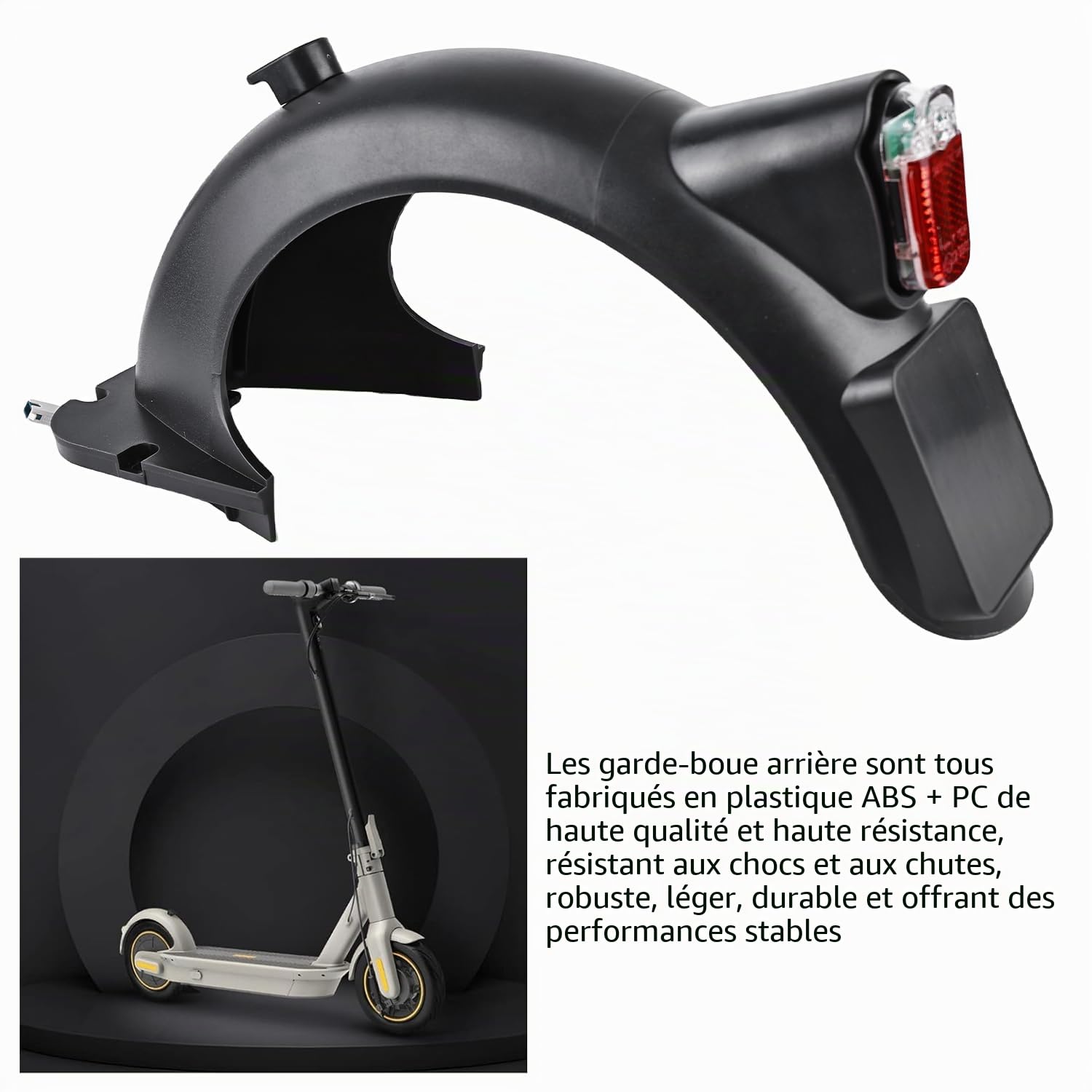 Garde-boue arrière et arrière LED pour Segway Ninebot Max G30 G30D Fender Taillight Garde-boue arrière avec crochet, feu arrière (noir)
