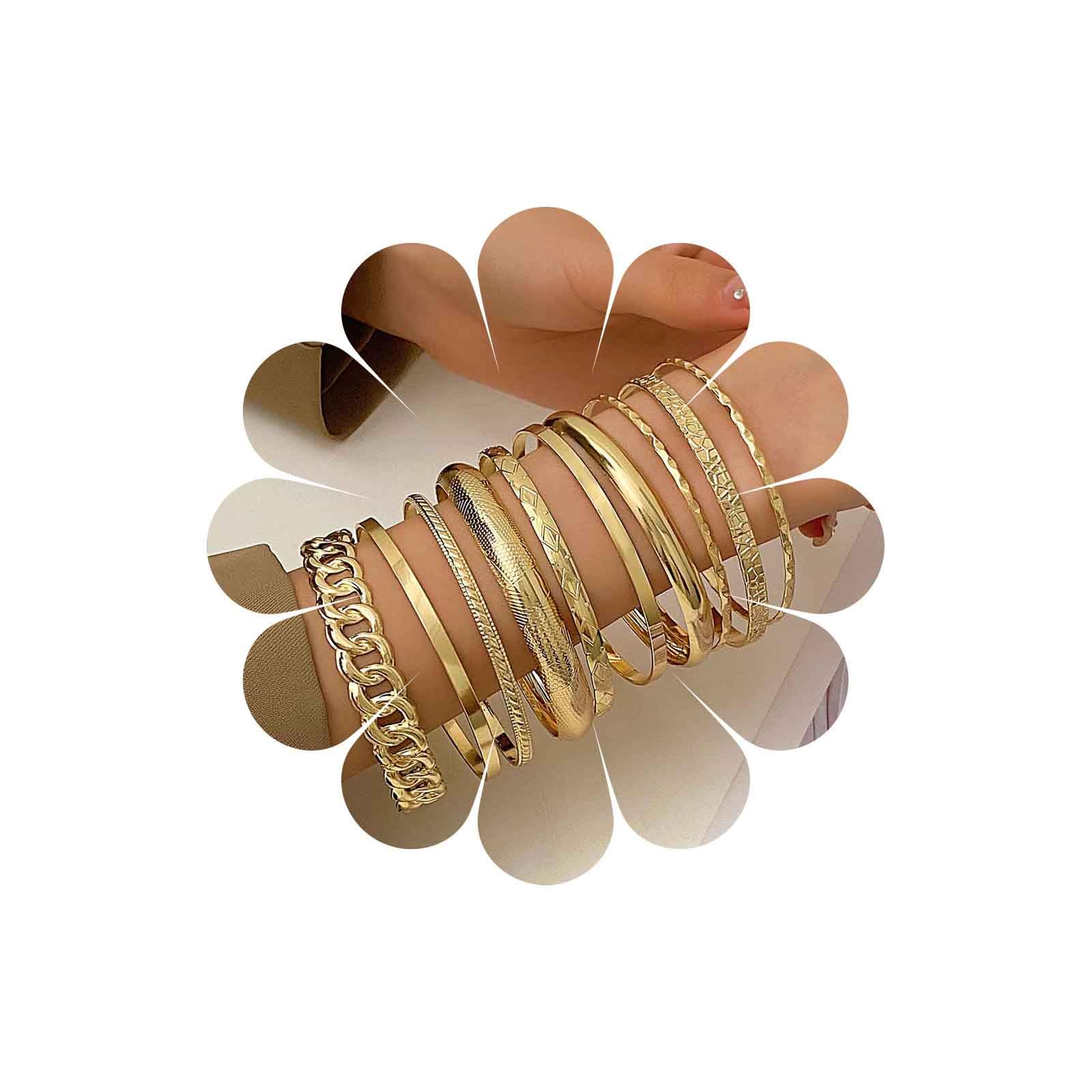 Wendalern Pulsera de oro brazalete conjunto para las mujeres Multi apilable ancho brazaletes grueso indio Bollywood brazalete conjunto étnico Twist pulseras colección boda traje de joyería (10Pcs)