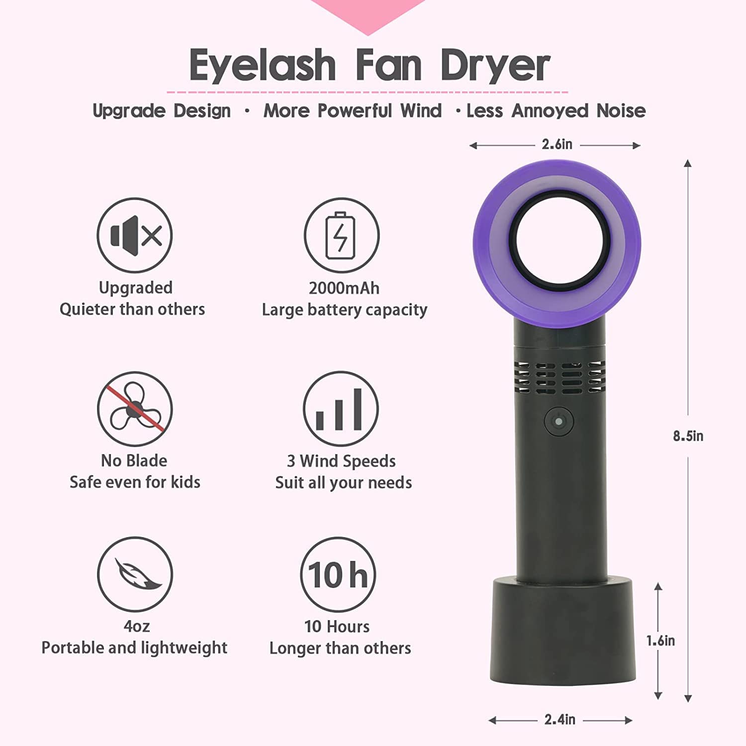 Rofitbest Mini Eyelash Fan Dryer Portable USB Rechargeable eyelash dryer fan for Essential Eyelash Extension Supplies (Black) - Image 3