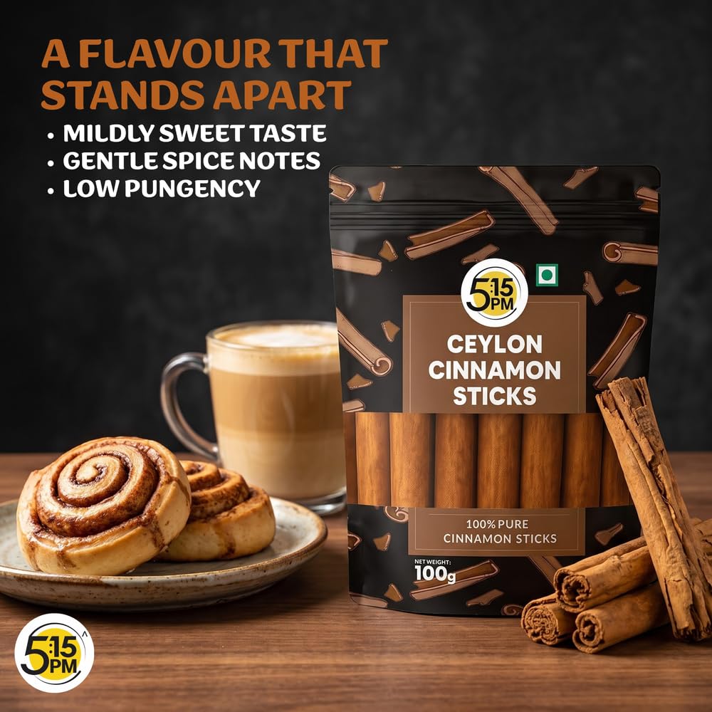 5:15PM Ceylon Cinnamon Sticks Original 100gm | SriLankan Dalchini Cinnamon Stick | World's Finest Ceylon Dalchini Quills | Genuine Source Certified 3