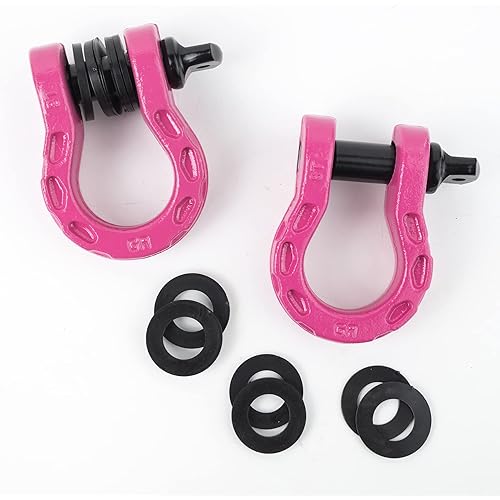 GearAmerica Mega Shackles – 68,000 lbs Capacity, Stronger Than 3/4" D Rings –Tow Shackle & 7/8" Pin – Securely Connect Tow Strap or Winch for Off-Road Recovery – Heather Violet (Pastel Pink) 2-Pack