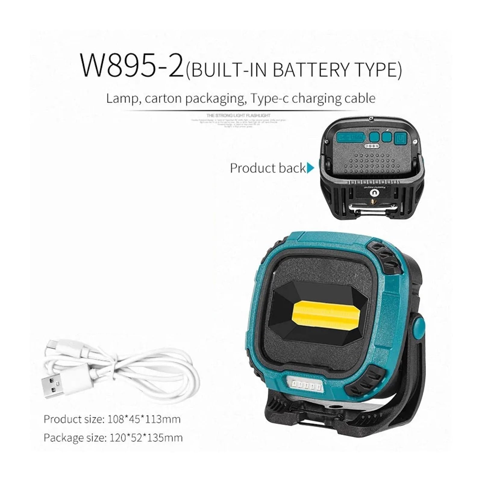Linterna Portátil Súper Brillante Recargable Por USB, Luz LED De Emergencia For Exteriores, Banco Energía, Lámpara Camping, Iluminación Trabajo Y Reparación Brillo Ultra Alto(W895-2built-in blue)