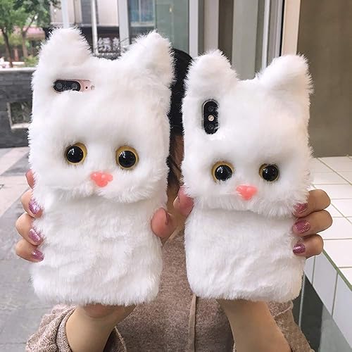 Miniatura 6 de UnnFiko - Lindo estuche de piel esponjado compatible con iPhone, Cubiertas de poliuretano termoplástico (TPU), de peluche suave para invierno de