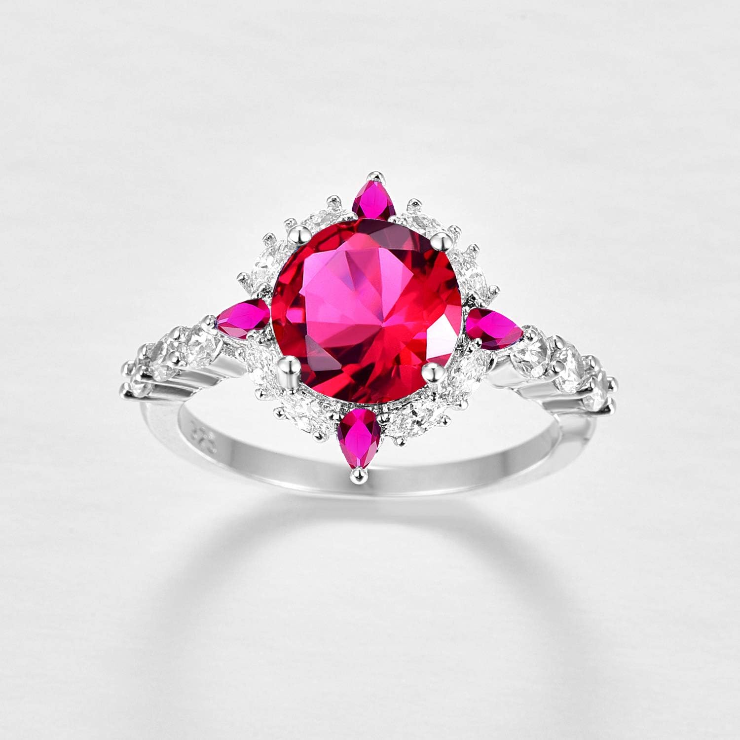 Psiroy 925 Sterling Silver Plated Simulated Ruby Spinel Halo Engagement Ring for Women - Image 3
