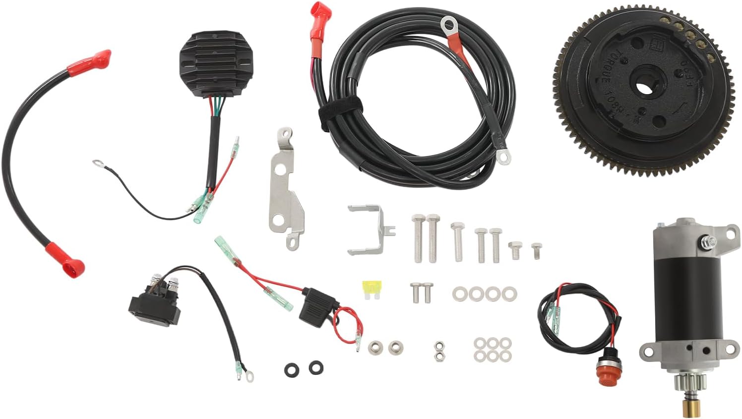 Electric Start Kit, 4-Stroke Outboard Motor Electric Starter Motor Conversion Kit for Yamaha 4-Stroke 19.72HP/20PS Outboard Motor Marine Engine Modified Complete Starter Motor Flywheel Kit
