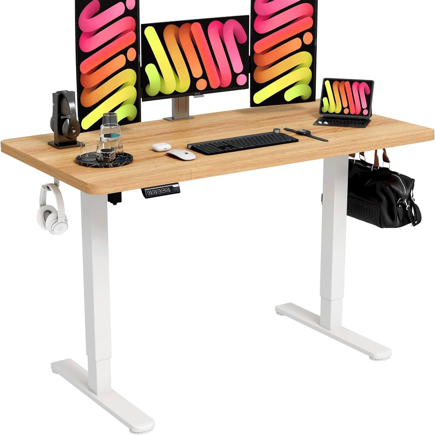 Biurko Z Regulacją Wysokości, Ergonomiczne Stanowisko Pracy Z Funkcją Pracy Na Stojąco I Siedząco Z Funkcją Programowania Jednym Przyciskiem, Idealne Do Biura Domowego(Beige,80 * 50cm)