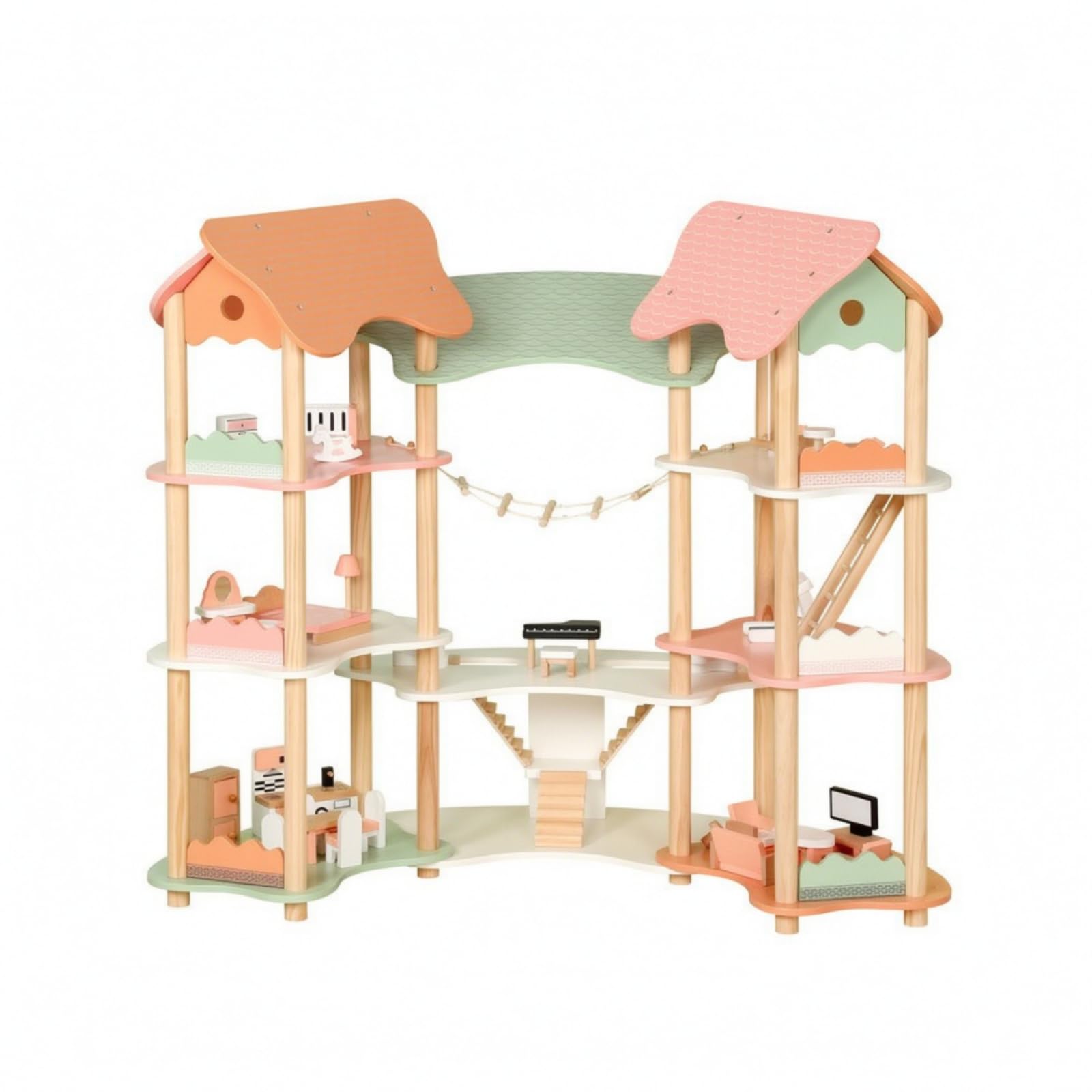 Offen Puppenhaus mit Möbeln | Pastellfarben, Puppenhaus mit Zubehör, voll möbliert, Spielhaus aus, für Zimmer,