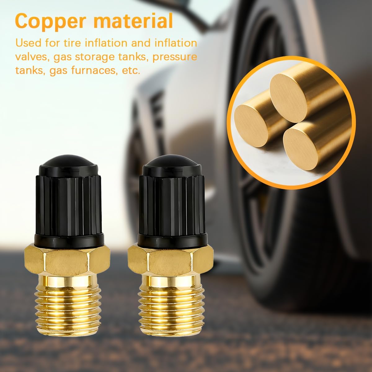 2PCS Car 1/8" NPT Tank Valve, Brass Anti-Corrosion Schrader Valve Adapters with Sealing Caps, Automotive Inflation Accessories for Air Compressor Tank, Universal for Most Vehicles